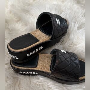 Chanel Black Quilted Slide Sandals